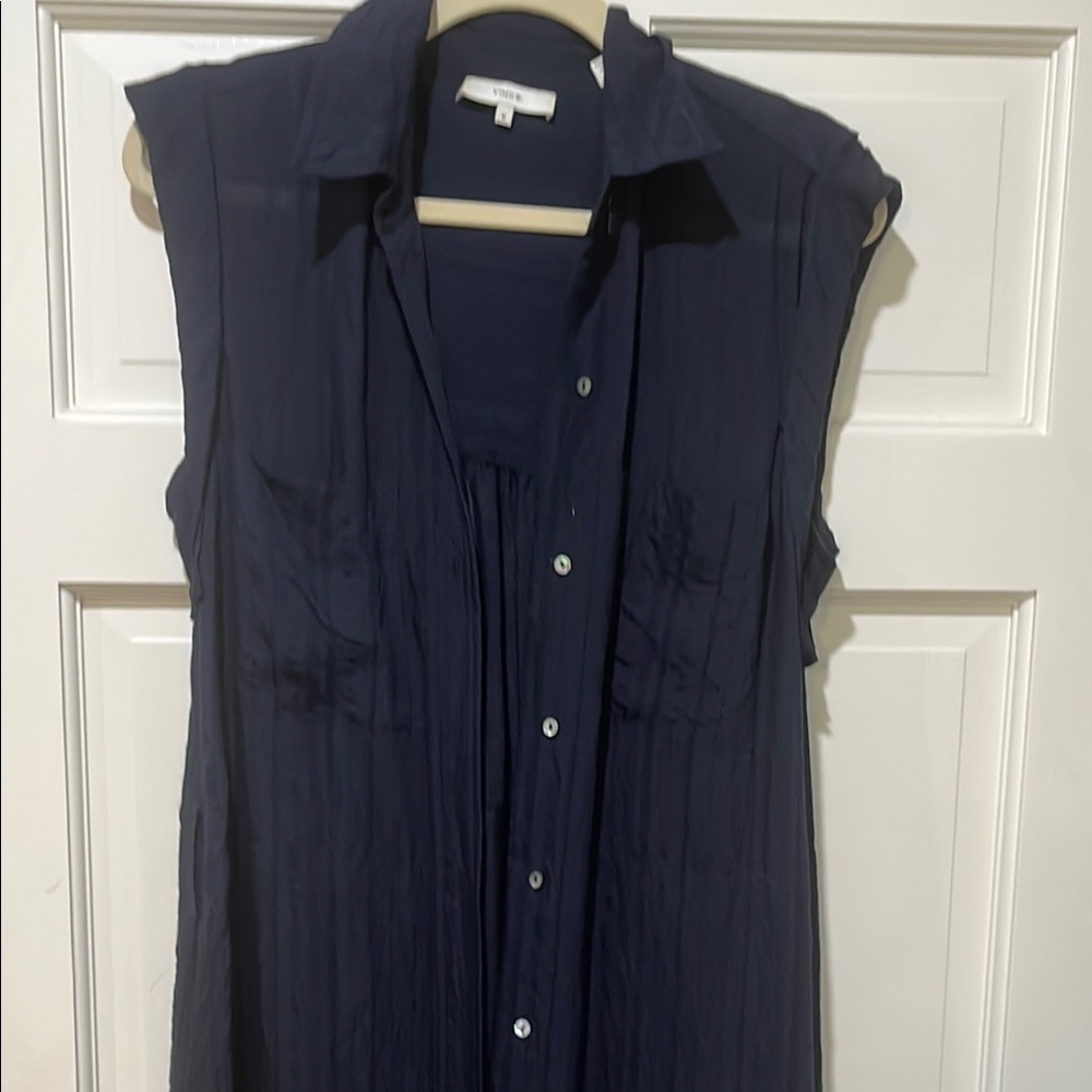 Navy Sleeveless Button-Up Dress Vince